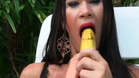 Sensual t-girl Erika Lee Masturbates With A Banana And Sticks A sex dildo Up Her ass